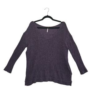 Free People Alpaca Blend Oversized V-Neck Sweater Women's Sz XS Purple Slits